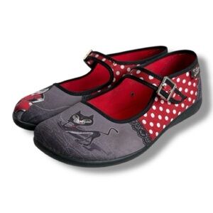 Hot Chocolate Design Chocolaticas Mary Jane Flats Cat Whimsical Red Polka Dot